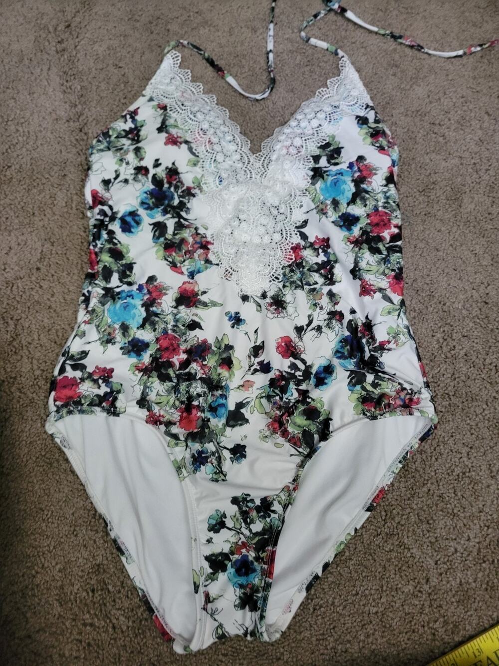 Sea Angel Floral Cottagecore Halter One Piece Swimsuit Large